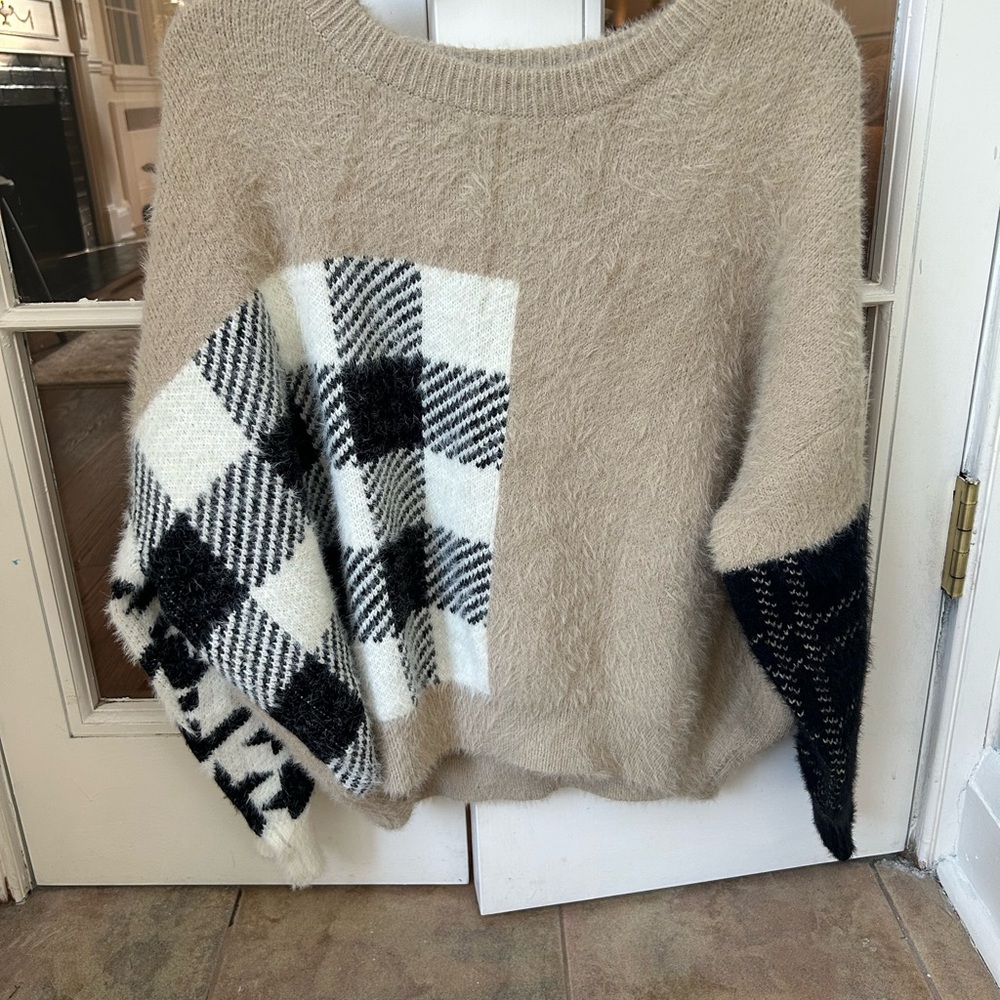 Miracle Tan, White, and Black Patterned Sweater